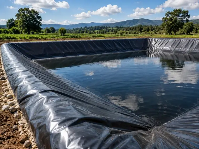 Geomembrana instalada en un reservorio agrícola