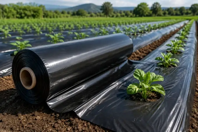 Rollo de plástico negro utilizado en agricultura y cubrimiento