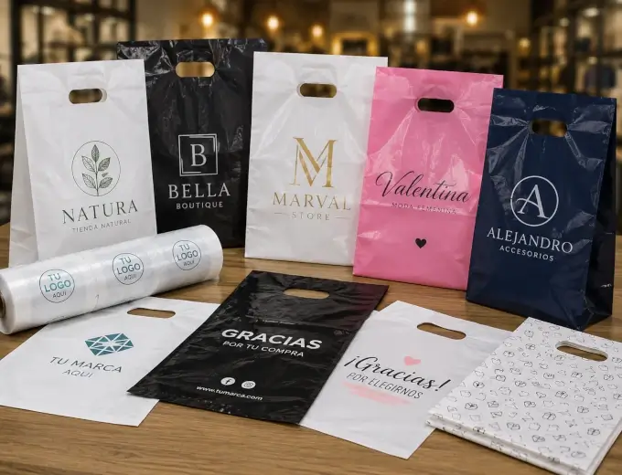 Bolsas plásticas personalizadas, impresas, con logo y tipo boutique